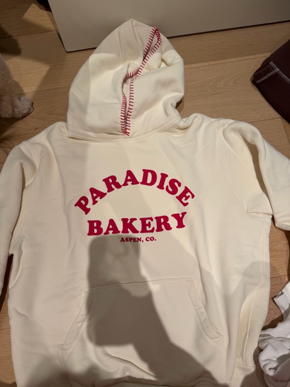 RARE LIMITED ASPEN Paradise Bakery Cream Hoodie with Red Logo